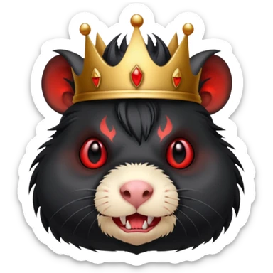 evil black guinea pig, red eyes, demon crown, sharp teeth sticker