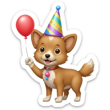 A dog wearing a party hat, wagging its tail while holding a tiny balloon.

















 sticker