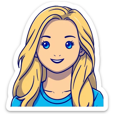 portrait of a smiling female with long blonde hair and blue eyes sticker