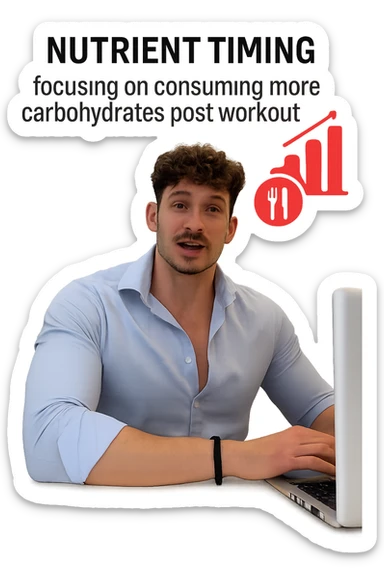 Uomo che sfrutta un timing di nutrienti per mangiare più carbo post workout sticker