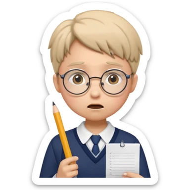 Frowns with Glasses, Angry Student: Teen in uniform, round glasses, holding test paper, pouting
 sticker