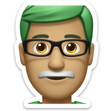 Hombre de piel blanca, cuerpo completo alto, cabello negro corto y liso, ojos color verde oscuro y gafas negras sticker