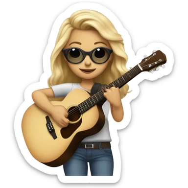 blonde girl, brown eyes with pilot goggles playing acoustic guitar sticker