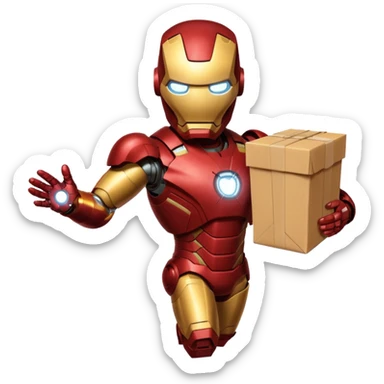 Iron man flying holding package sticker