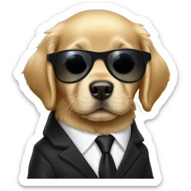 Golden retriever puppy in all black suit and sunglasses sticker