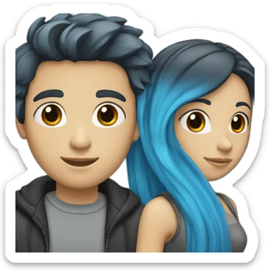 Blue-haired-boy-and-girl-with-black-straight-long-hair sticker