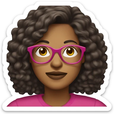 40 years old woman with dark brown long hair ,slidly curly and a yorkie wearing glasses with a dark pink frames  sticker