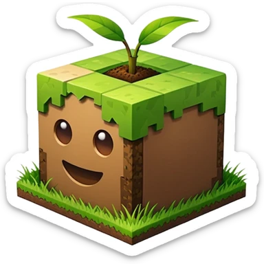 A 3D Apple-style emoji of a simple Minecraft-style grass block, cube-shaped with green grass on top and brown dirt on the sides, no background, clean design. sticker
