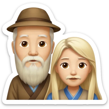 wise chinese old man with long beard and blond woman sticker