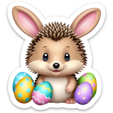 Hedgehog w Easter eggs and bunny ears sticker