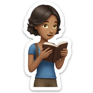 brunette girl reading a book in her hands sticker