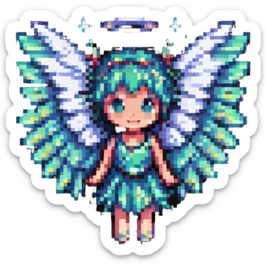 fairy with sparkling wings, floating in pixel art style sticker