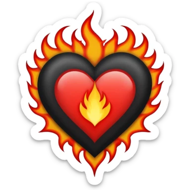 Black and red heart with small flames and no flames in the center  tattoo style sticker