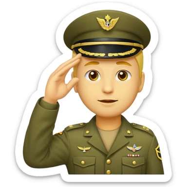 Eine salutierenden Emoji (Hautfarbe: gelb ) in Armee Klamotten männlich; salutierend mit der rechten Hand und auf der Höhe der Stirn  sticker