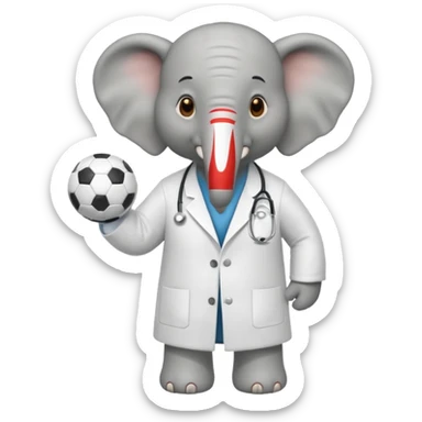 Soccer playing elephant which wears doctor's white coat. sticker
