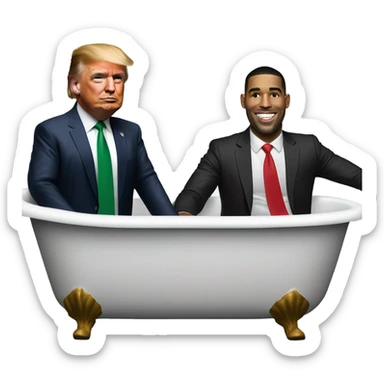 President Donald Trump wearing a suit and red tie and Jason Tatum wearing Celtics jersey in the bath tub sticker
