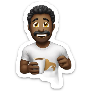 Un homme zoomé qui boit un café en faisant une grimace tshirt noir sticker