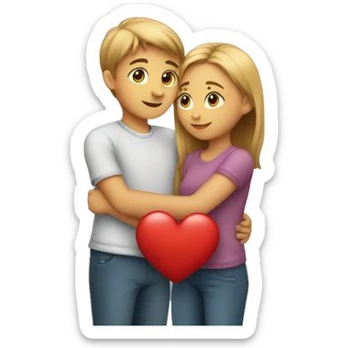 girl and a boy hugging with a heart sticker