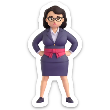 full body angry profesora without glasses with hands on hips sticker