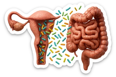 UTERO UMANO E INTESTINO ANATOMICI REALISTICI SONO UNO ACCANTO ALL'ALTRO E SI PASSANO I BATTERI A VICENDA, CON BATTERI CHE ESCONO DALL'INTERNO, IPERREALISTICO 4K, NON DISEGNATO sticker