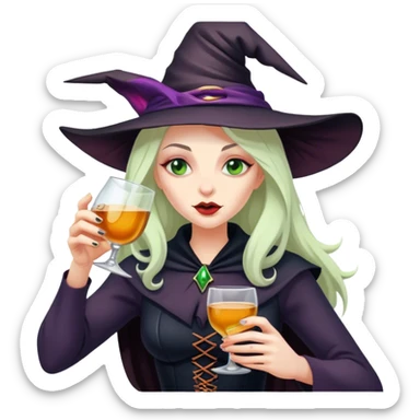 Witch drinking alcohol sticker