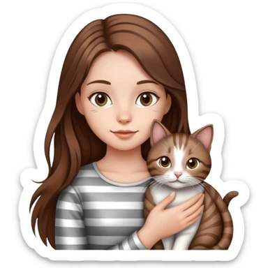 girl with long hair holding a cat with silver stripes sticker