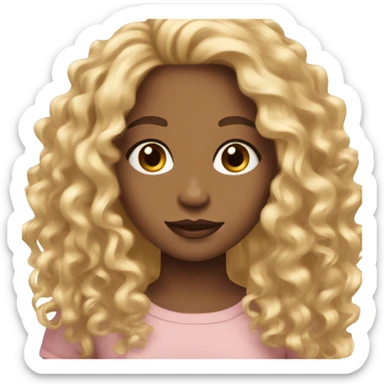 girl with light skin, blush, hazel eyes, long gold hair with beautiful curls on the ends sticker