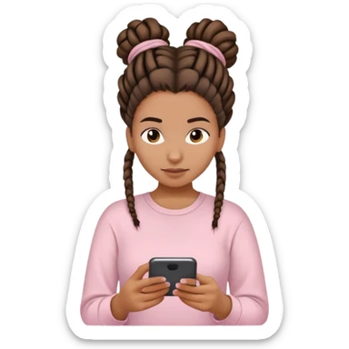 Medium brown woman with dreadlocks in bun Light pink shirt texting sticker