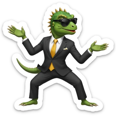 capitalist iguana banker godfather with black sunglasses breakdance no problem sticker