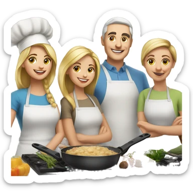 6 caucasian family members cooking sticker
