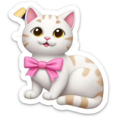 cat with pink bow sitting on the moon sticker
