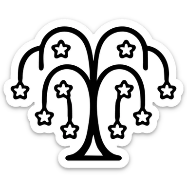 icon of a willow tree with white blossoms, outlined, modern, no background sticker