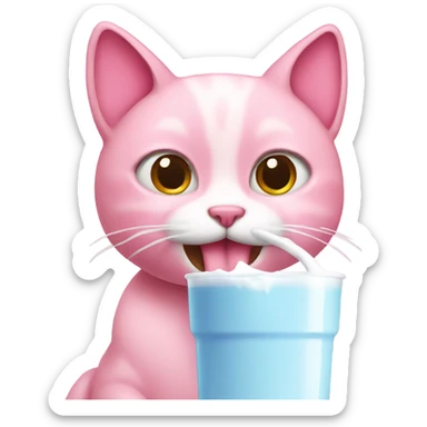 pink cat drinking milk sticker