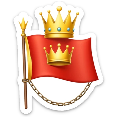 red flag with a crown over  with a yellow square chains inside sticker
