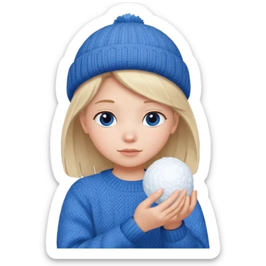 kid girl with sweater holding snowball sticker