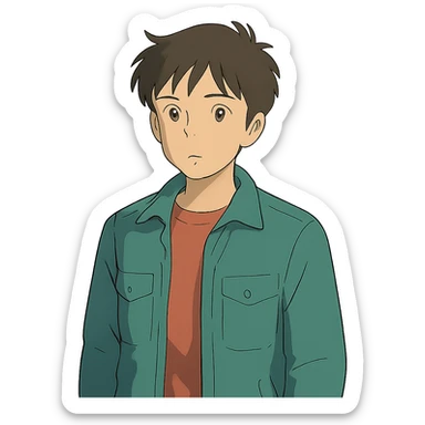 ghibli style teenage boy wearing a jacket sticker