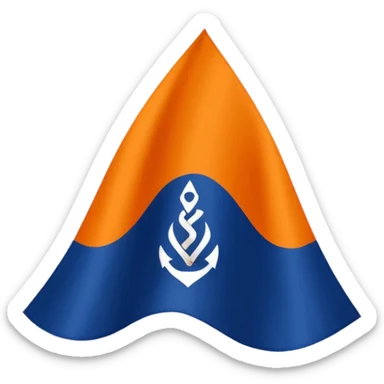 Orange triangle wavy flag with a dark blue khanda symbol sticker