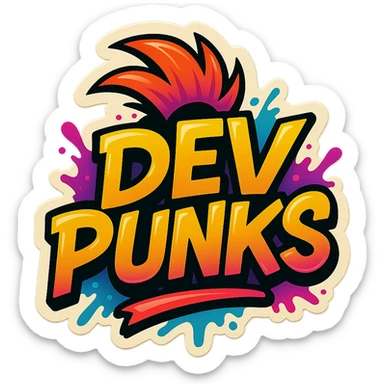 devpunks logo, retro 80s punk, graffiti style, vibrant colors, rebellious vibe sticker