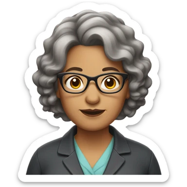 Woman in her fifties brown and gray wavy hair with glasses, overweight  sticker