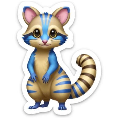 Neon-yellow and neon-cobalt-blue-striped Furret-Sentret-Genet-Civet-Cacomistl-hybrid-fusion (full body) sticker
