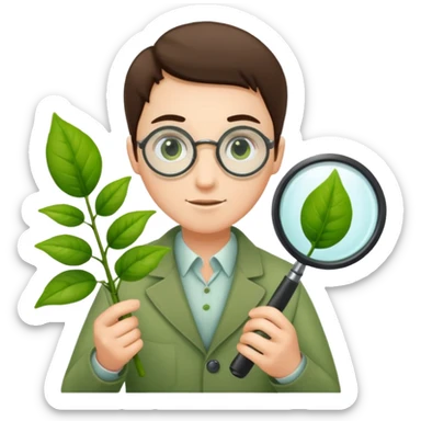eine Pflanze mit einer Lupe kontrolliert bzw gecheckt wird ohne mensch sticker