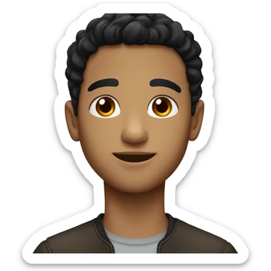 a boy with black hair and brown eyes an culy hair sticker