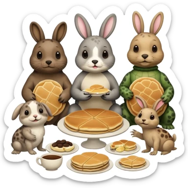 Seal, dog, bunny, turtle eating pancakes in 1 image sticker
