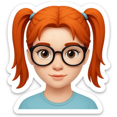 Add glasses to the freckled woman with ponytail in emoji style. Remove the background. sticker