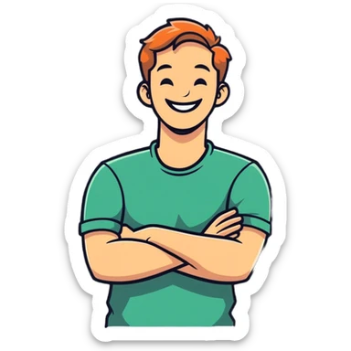 Arms crossed holding neck laughing guy  sticker