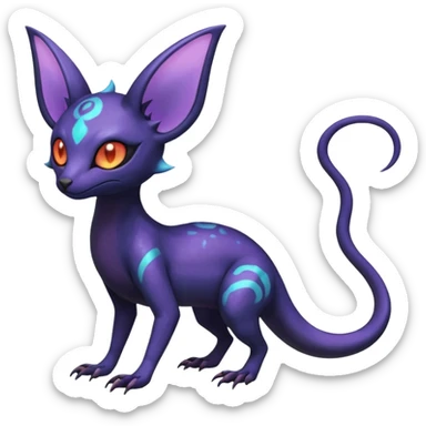 Rare epic aesthetic iridescent spooky gloomy colorful Salandit-Amaura-Espeon-Genet-species-Fakemon-hybrid-creature, with markings, full body sticker