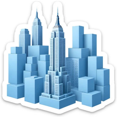 Empire State Building light blue with many plain boxes, dynamic sticker