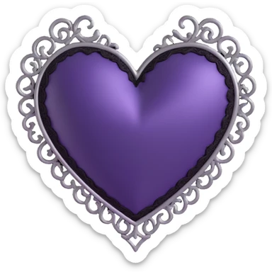 3D emoji gothic heart, deep purple satin, silver filigree, black lace trim, elegant and moody sticker