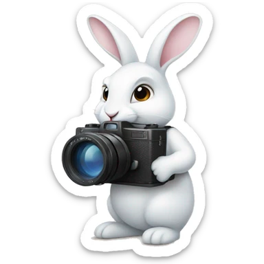white rabbit holding a camera sticker