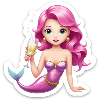 A caucasian mermaid drinking champagne dressed in pink sticker